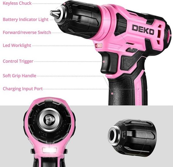 DEKOPRO 8V Cordless Drill, Drill Set with 3/8"Keyless Chuck